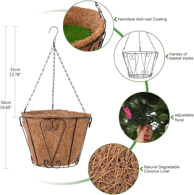 INQCMY Artificial Hanging Flowers with Basket for Garden Outdoor Spring Summer Decoration,Faux Silk Begonia in Planter Look Real UV Resistant for Home Porch Patio Balcony Yard Decor(Red)