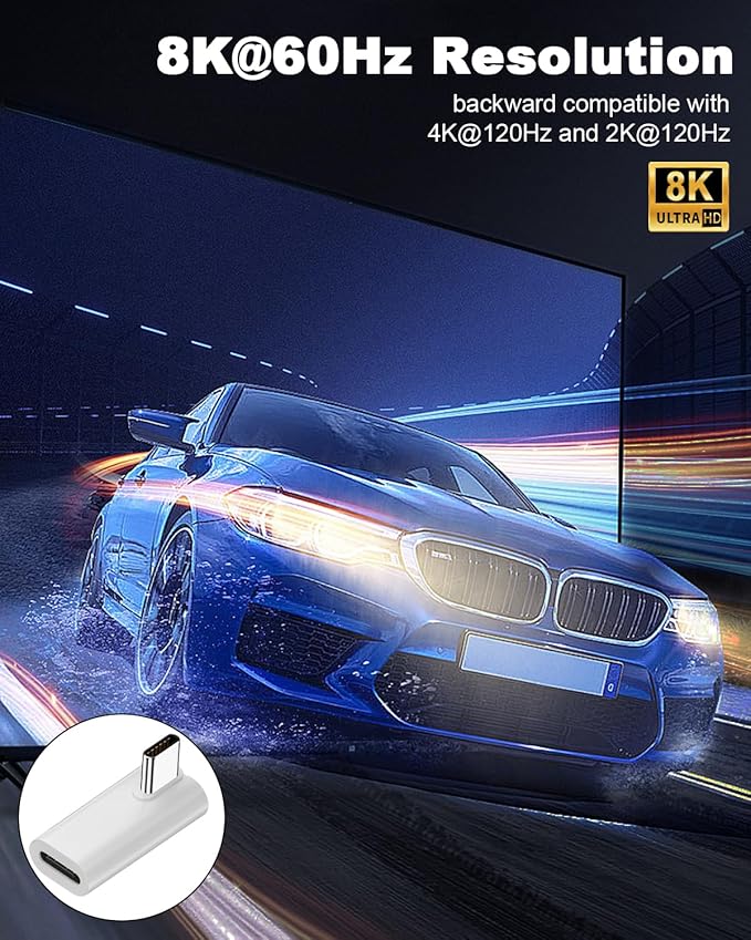 Danfetsoy 90 Degree Right Angle USB C Male to Female Adapter, 40Gbps 140W 90 Degree USB C Male to Female Connector Extender for 8K@60Hz for MacBook, iMac, iPad, Tablet, Phones and More (4 Pack)