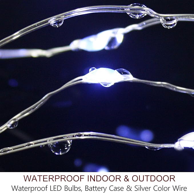 Bright Zeal 66 Ft 200 LED 8 Mode Christmas String Lights Cool White - Outdoor Battery LED String Decorations with Timer - Waterproof Fairy Lights Battery Operated - Indoor Christmas Tree Decor