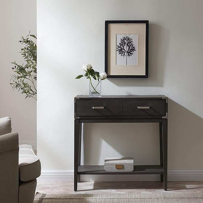Leick Home 24032 Beckett One Drawer Hall Stand with Shelf for Living Room, Hallway, Entryway, Anthracite/Pewter
