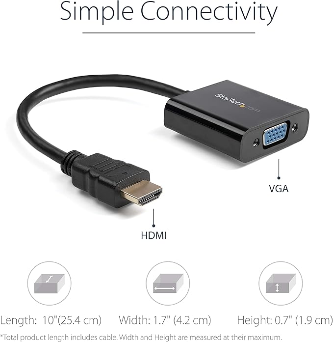 StarTech.com 1080p 60Hz HDMI to VGA High Speed Display Adapter - Active HDMI to VGA (Male to Female) Video Converter for Laptop/PC/Monitor (HD2VGAE2)