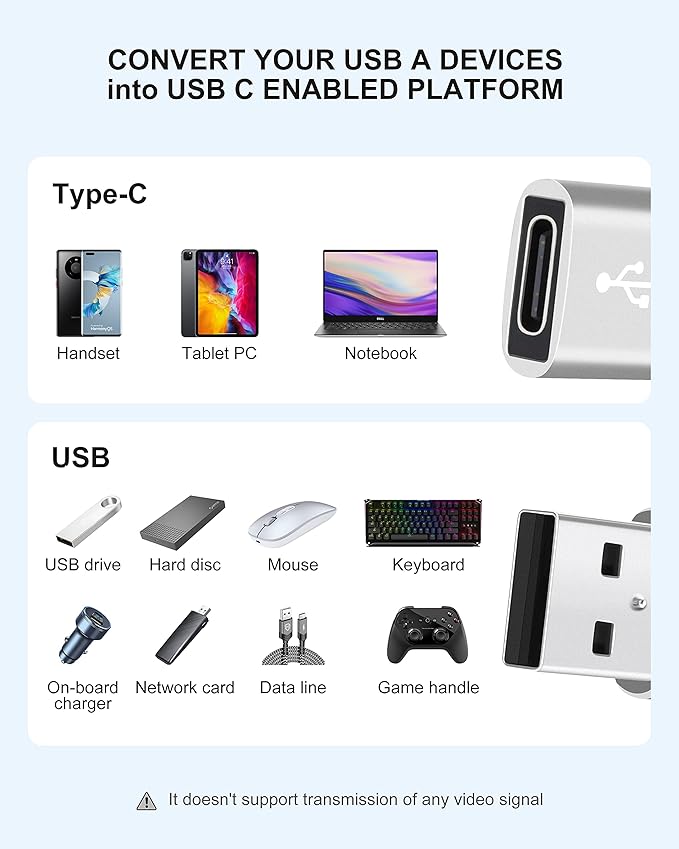 Upgraded USB C Female to USB A Male Adapter,Type C to USB A Charger Cable Converter for Apple AirPods,MacBook,iPhone 12 13 14 15 Series,iPad mini 6,Samsung Galaxy S20 S21 S22 (3Pack Silver)