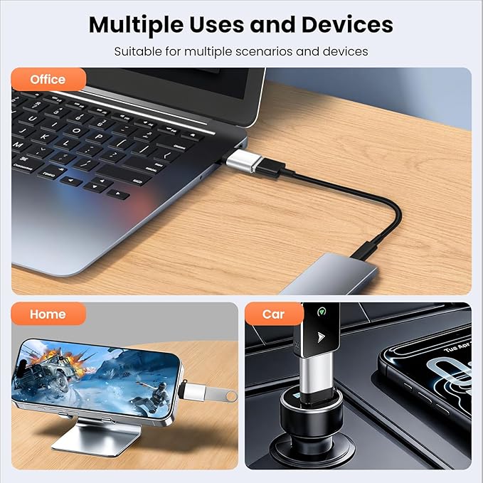 USB-C to USB-A Adapter (2-Pack), USB3.0 Data Transfer and Interface Conversion, Charging, OTG Support with Anti-Loss Cord - Silver