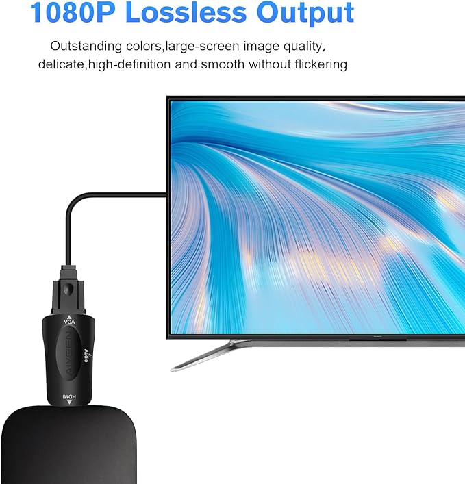HDMI to VGA Adapter, 1080p HDMI Male to VGA Female Adapter with 3.5mm Audio Jack Cable Compatible with Monitor, Laptop,Computer, Projector, HDTV, Chromebook and More (Black)