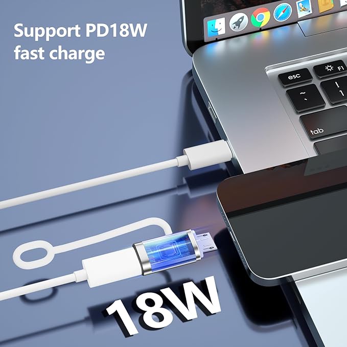 USB C to Micro USB Adapter, 2 Pieces, Supports 18W Fast Charging and Data Transfer, Suitable for USB C Socket to Micro Plug Adapter, not Suitable for Headphones, Silver.