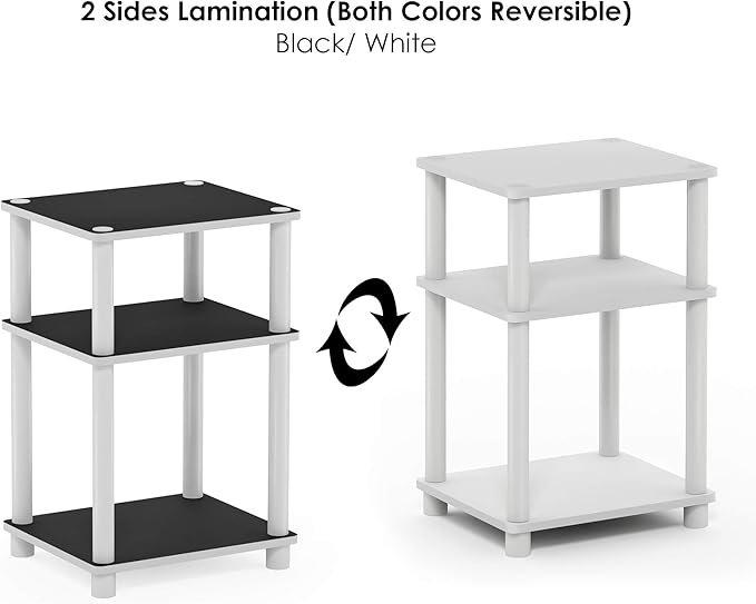 Furinno JUST Side Table, 3-Tier End Table, Open Shelves Night Stand, Bedside Table, Toolless Assembly, for Living Room, Bedroom, Bathroom, White(Espresso)