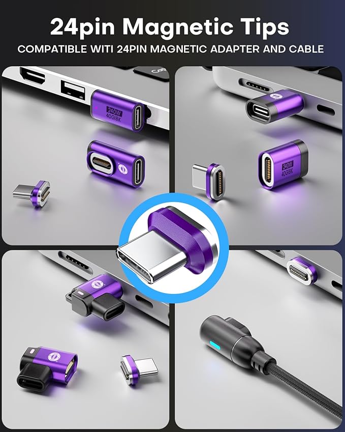 Magnetic Adapter Tips 3 Pack 24 PINS USB2.0 Replacement OTG Tips for Type C Devices Magnetic Phone Cable Male Adapter for Samsung Galaxy S8 S22+ Plus Google Pixel (USB C)