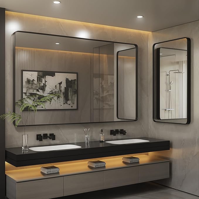 ISKM Black Framed Mirror for Bathroom 24" x 36" Decorative Rectangular Wall Mounted Mirror Best for Washroom, Bedroom, Living Room