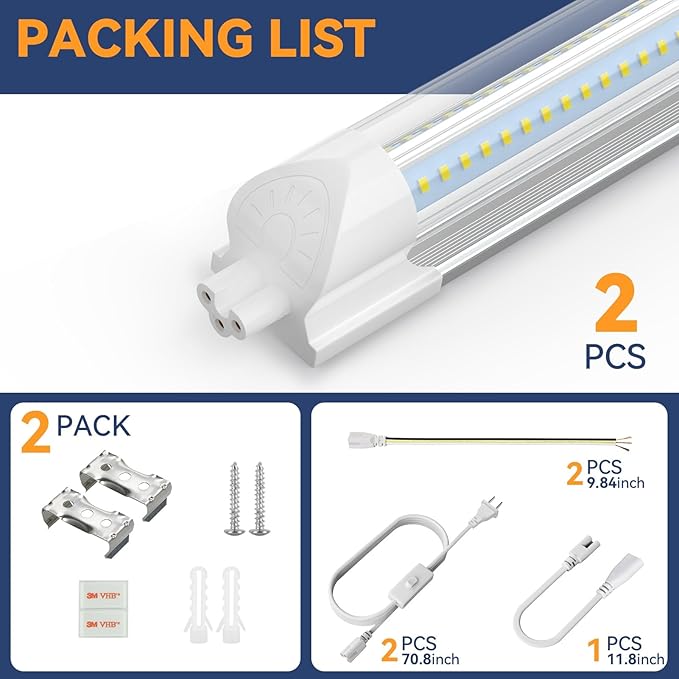 CNSUNWAY 1.5FT LED Shop Light, 20W High-Efficiency Under Cabinet Lighting (6000K Cool White), V-Shape T8 Tube Fixtures – 18" Linkable Under Counter Lights for Kitchen, Workbench, Workshop, 2 Pack