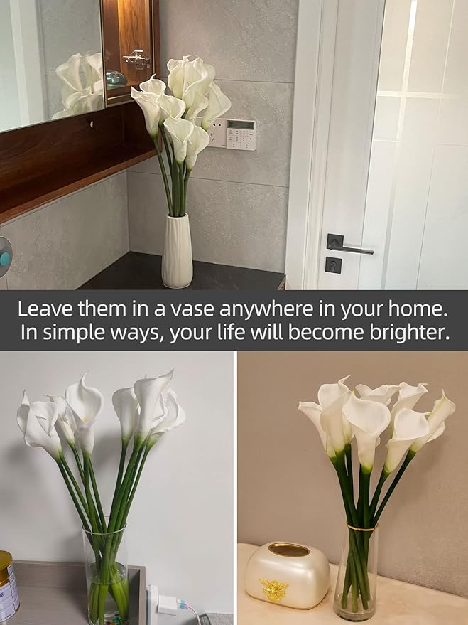 12 Piece 26" Calla Lily Artificial Flowers,Real Touch Long Stem Faux Calla Lillies for Tall Vases,Indoor Wedding Office Home Decor (White)