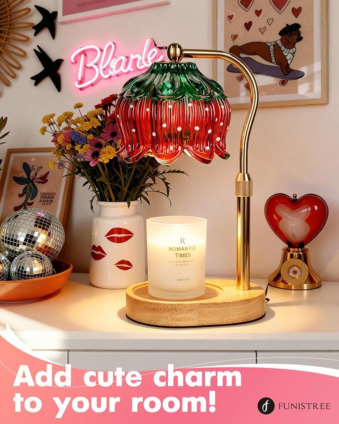 Strawberry Candle Warmer Lamp Height Adjustable, Lotus Strawberry Flower Lamp for Yankee Village Candles, Cute Candle Lamp with Timer & Dimmable, Birthday Christmas Gifts for Women Mom Adult