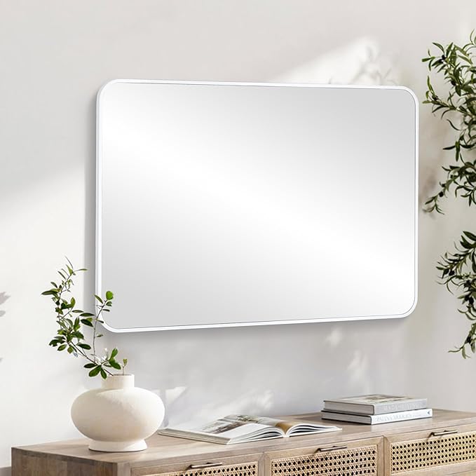 CULER White Bathroom Wall Mirror,24 x 36 Inch Rectangle Vanity Modern Tempered Glass Mirror for Bedroom,Living Room,Entryway