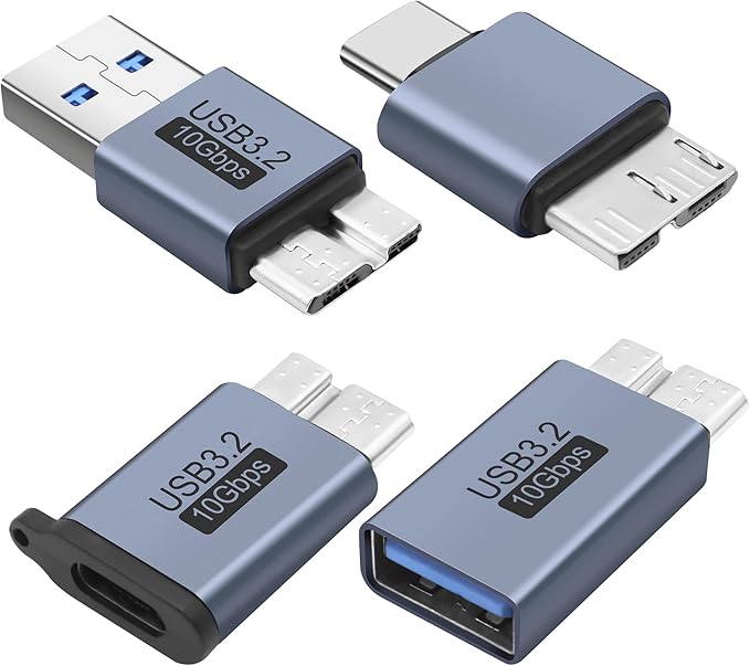 MEIRIYFA USB Micro B to USB A/C Hard Drive Converter 10Gbps USB 3.2 Micro B Male to USB A/Type C Male Female Extension Adapter Support Charge and Data Syncfor for Hard Drives,SSD Drives, Laptop