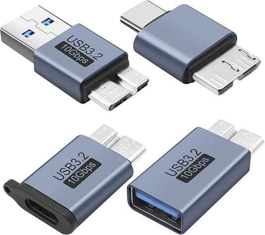 MEIRIYFA USB Micro B to USB A/C Hard Drive Converter 10Gbps USB 3.2 Micro B Male to USB A/Type C Male Female Extension Adapter Support Charge and Data Syncfor for Hard Drives,SSD Drives, Laptop