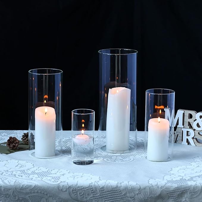 PHOSPHOR 24 PCS Glass Candle Holder - Hurricane & Pillar Candle Holder, Clear Glass Cylinder Vase for Centerpieces, Wedding & Party Decoration