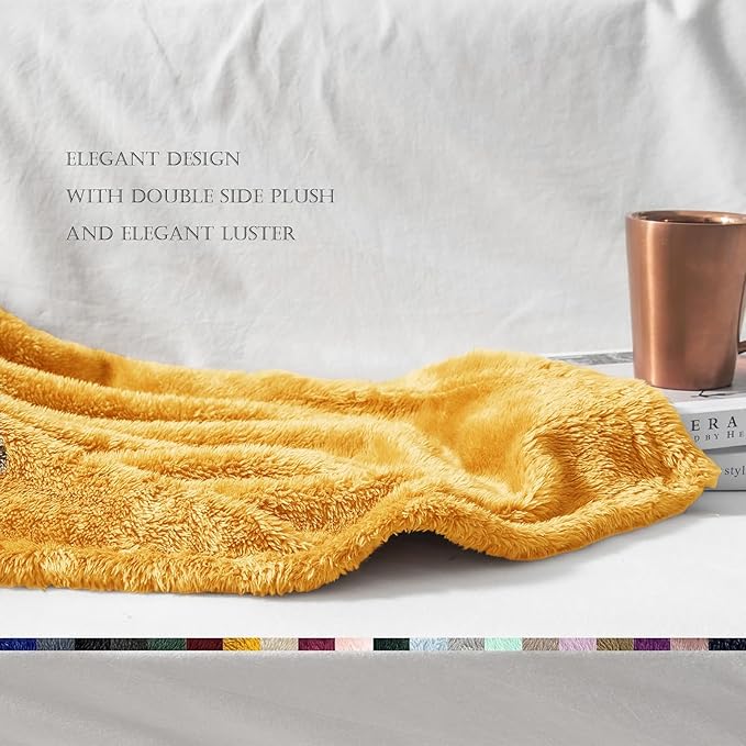 Exclusivo Mezcla Plush Fuzzy Fleece Throw Blanket Extra Large, Super Soft, Fluffy and Warm Blankets for Couch, Bed, Suitable for All Seasons (50x70 Inches, Mustard Yellow)