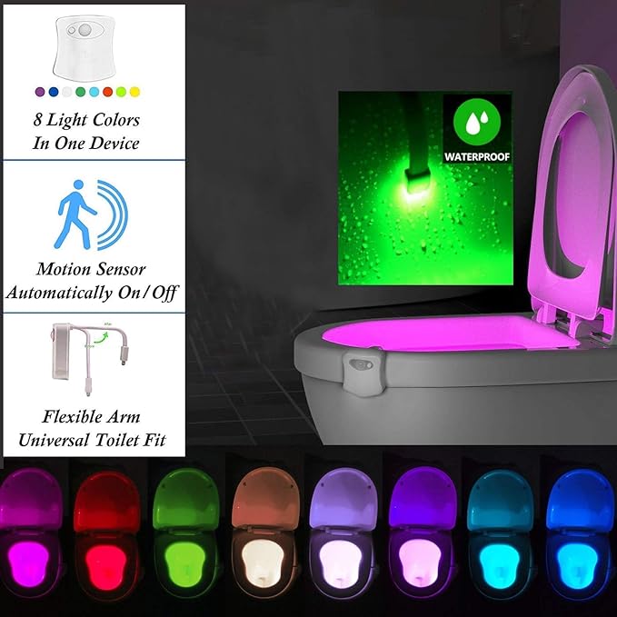 4 Pack Motion Sensor LED Night Lights, Two Modes with 8 Colors Changing Toilet Bowl Night Light for Bathroom Washroom, Perfect Detection, Fits Any Toilet Bowl