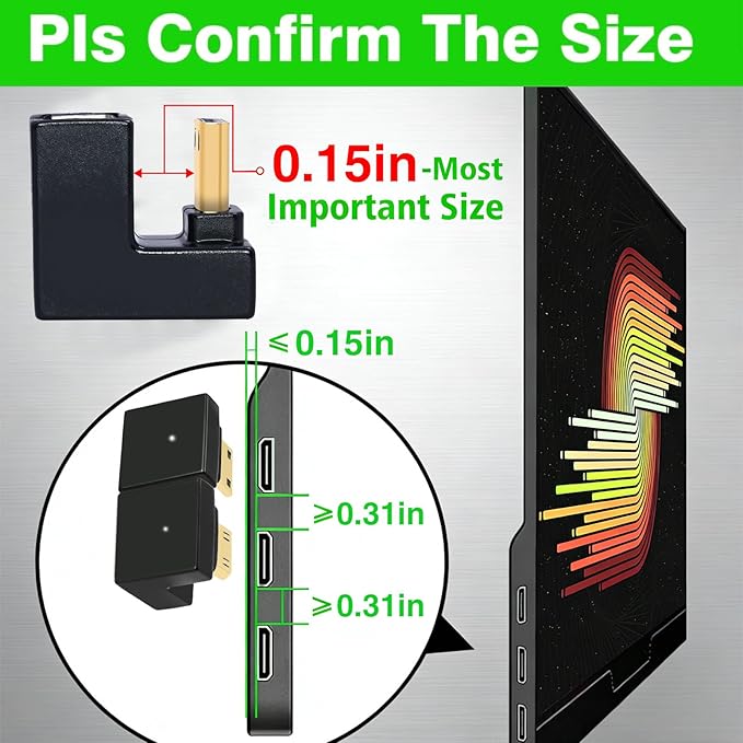 Duttek 8K 180 Degree Mini HDMI to HDMI 2.1 Adapter (Up&Down), 180 Degree USB C to USB C Adapter 10Gbps for Portable Monitor, Laptop, Tablet (4 Pack
