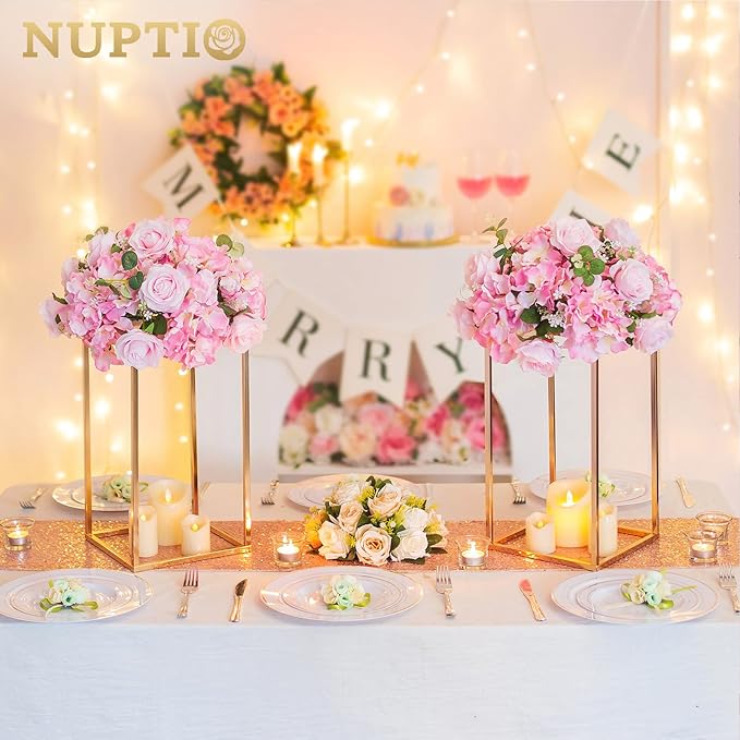 NUPTIO Flower Ball Arrangement Bouquet - 10 Pcs 14.2 inch Diameter Pink Fake Flowers Roses Balls for Centerpieces Tables - Artificial Rose Arrangements for Wedding Centerpiece Table Decorations