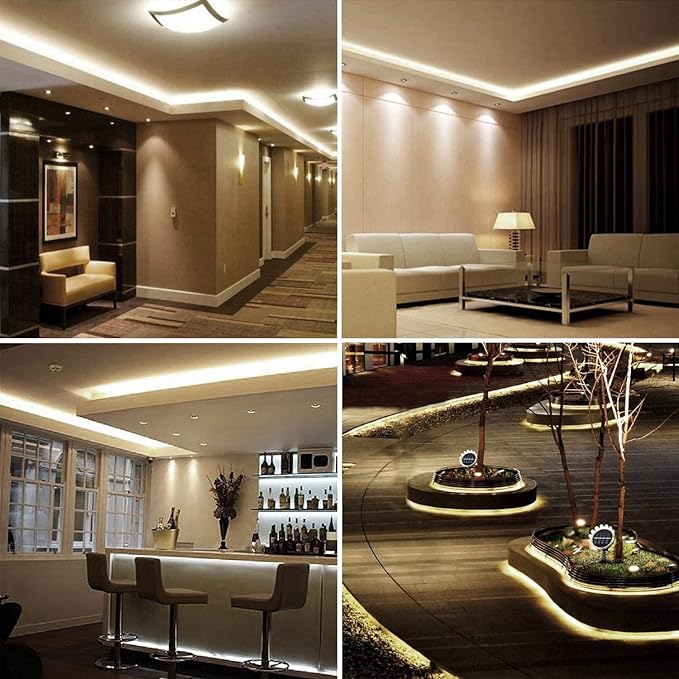 SURNIE LED Rope Lights Outdoor Waterproof Warm White, 50ft Outside Bright Lighting Cuttable Connectable Flexible 110V Cool Clear Flat 3000K, Indoor Deck Patio Christmas Camping Decor, Not Tube Rope