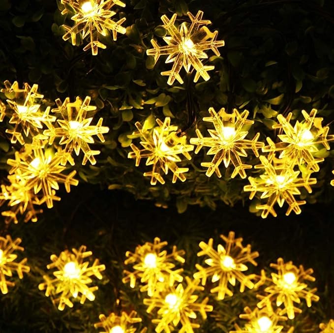 Solar Christmas Lights Outdoor Waterproof 30 LED 20 ft 8 Modes Solar Powered Snowflake String Lights for Garden Patio Yard Home Christmas Tree Parties(Warm White)