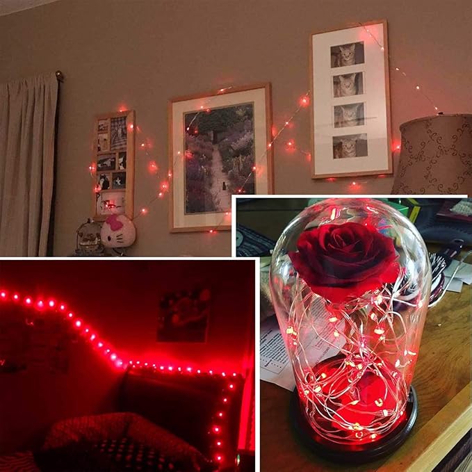 Led Fairy Lights Battery Operated, 2 Packs Mini Battery Powered Copper Wire Starry Fairy Lights for Bedroom, Christmas, Parties, Wedding, Centerpiece, Decoration (5m/16ft Red)