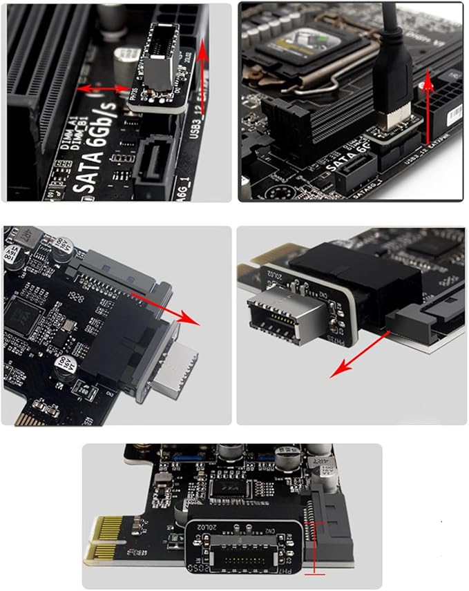USB 3.0 19-Pin to Type-E Motherboard Header Adapter, Internal Connector for PC Mainboard, Black