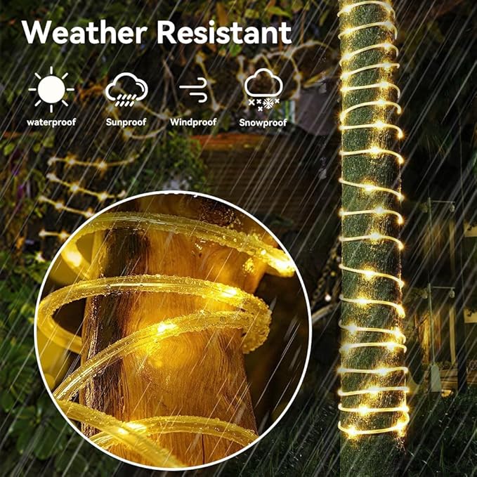 LED Rope Lights Battery Operated String Lights-40Ft 120 LEDs 8 Modes Outdoor Waterproof Fairy Lights Dimmable/Timer with Remote for Camping Party Garden Holiday Decoration(Warm 1 Pack)