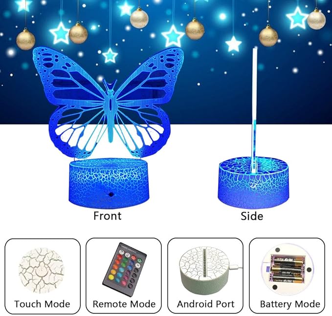 Butterfly Night Light, Birthday Gift for Girls 3D Illusion Lamp Kids Bedside Lamp with 16 Colors Changing Remote Control Butterfly Toys Girls Gifts