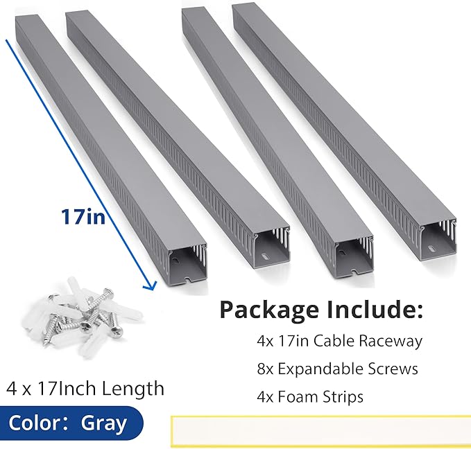 ZhiYo 68in (4X L17in) Server Rack Cable Management Raceway, H2.4 x W2in Large Capacity Cable Raceway Kit, Electrically Safe PVC, Open Slot Wire Raceway for Under Desk/Computer/Network Cords