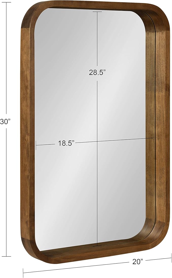 Kate and Laurel Hutton Modern Rounded Rectangle Wall Mirror, 20 x 30, Rustic Brown, Transitional Geometric Mirror for Wall