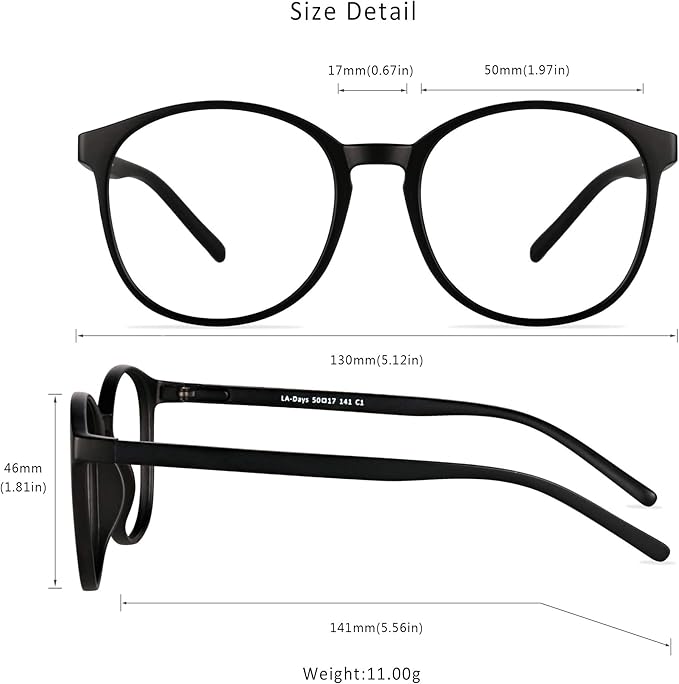 LifeArt Round Blue Light Blocking Glasses, Computer Glasses, Gaming Glasses, TV Glasses for Women Men (Black, 1.75 Magnification)