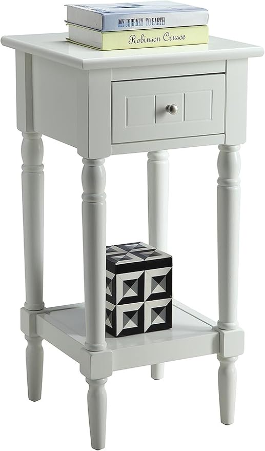 Convenience Concepts French Country Khloe 1 Drawer Accent End Table 14" - Traditional Farmhouse Side Table with Storage Drawer and Shelf for Living Room, White