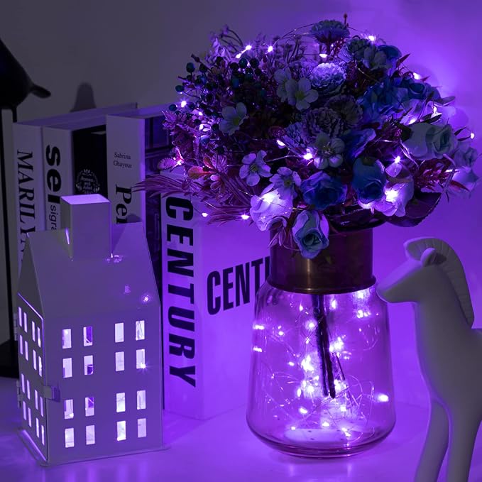 12-Pack LED Fairy Lights 7 Feet Battery Powered Waterproof Silver Wire 20 Slim Copper Wire Pastel Lights for DIY Wedding Party Bedroom Patio Easter Christmas (Purple)