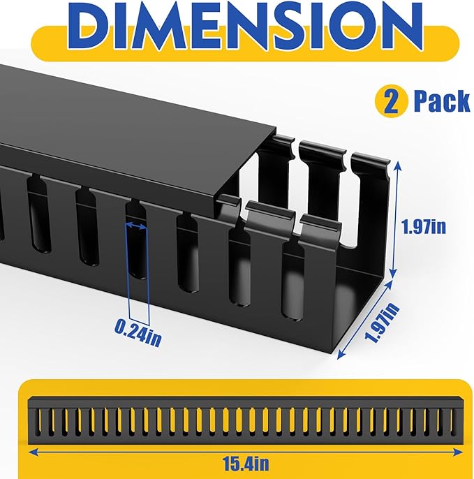 Open Slot Wiring Raceway Cable Duct, 30.8in Cable Management Channel Cord,Desk Wire Channel, Under Desk Cable Management to Hide Cables, Wires for Computers (Black, 1.97" Hx1.97 W, 15.4''L(2 Pc))