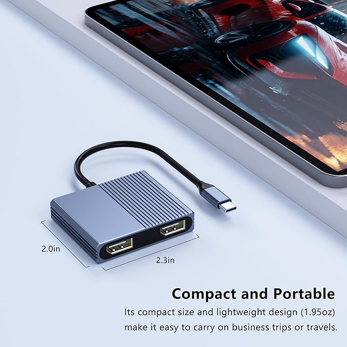 USB C to Dual Displayport Adapter for Mac/Dell/HP Laptop, 4K@60Hz Displayport Splitter 1 in 2 Out for Dual Monitors Extended Display, USB C to Display Port Cable, Dual Monitor Adapter, MST Hub