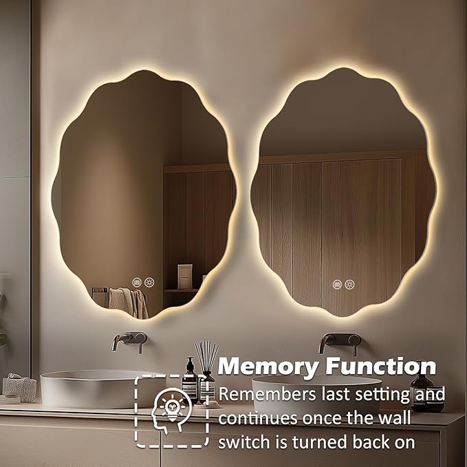 Round LED Bathroom Mirror with Lights 30", Stepless Dimmable Circle LED Mirror with 3 Colors, Anti-Fog, Memory, Frameless Smart Vanity Mirror