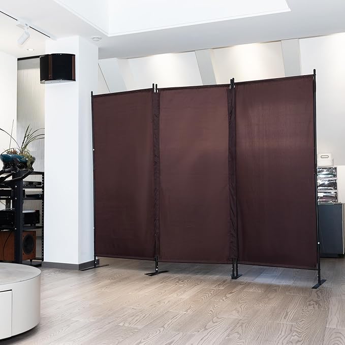 Room Divider Panel 6Ft Privacy Screen Wall Divider JAXPETY Folding Portable Partition Wall 88" W x 73" H Dividers for Room Separation Indoor, Brown