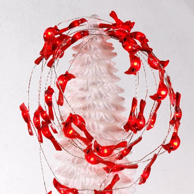 Impress Life Christmas Tree Cardinal String Lights, Red Snow Bird Decorative Ornaments 10 ft 40 LEDs Battery Operated with Remote Timer for Wedding Birthday Parties Bedroom Home Holiday Decoration