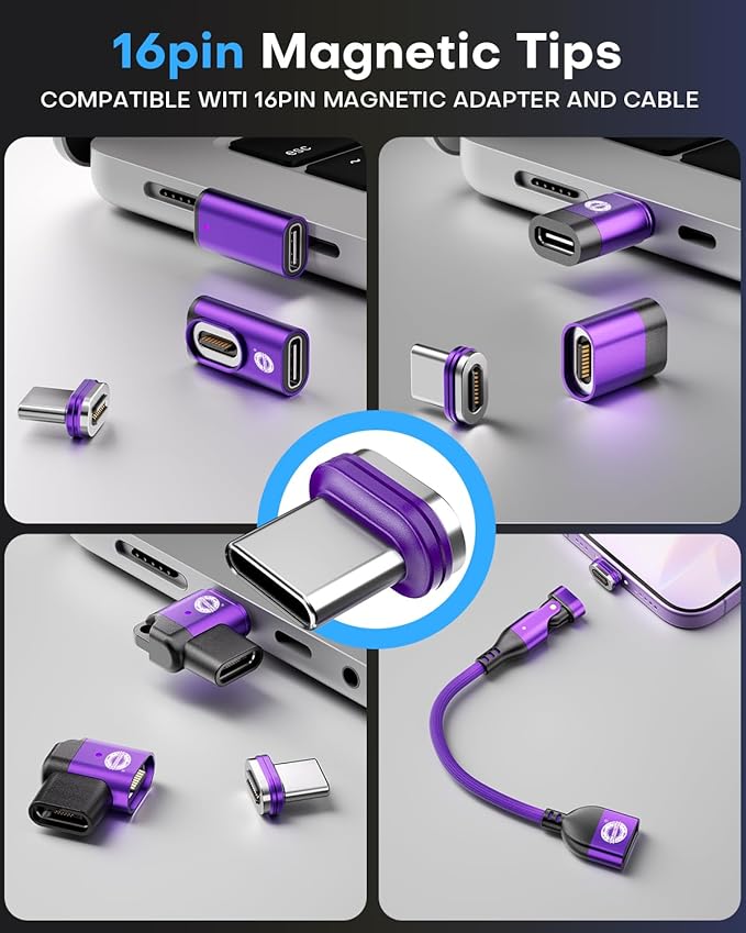 Magnetic 16PIN Lightning Tips Terminal Universal 240W PD Fast Charging 40Gbps Compatible with 16-Pin Adapters Cables for iPhone 6-14 Devices
