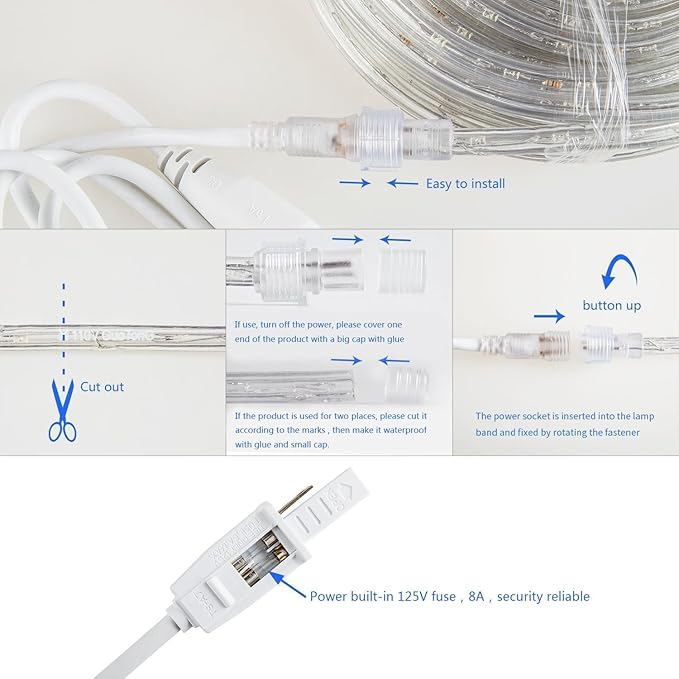 LED Rope Lights Outdoor Waterproof, 131.2ft Rope Lighting Warm White Light Strip, 110V LED Strip Lights Indoor, Connectable String Tape Light for Backyards, Patio, Decorative Lighting
