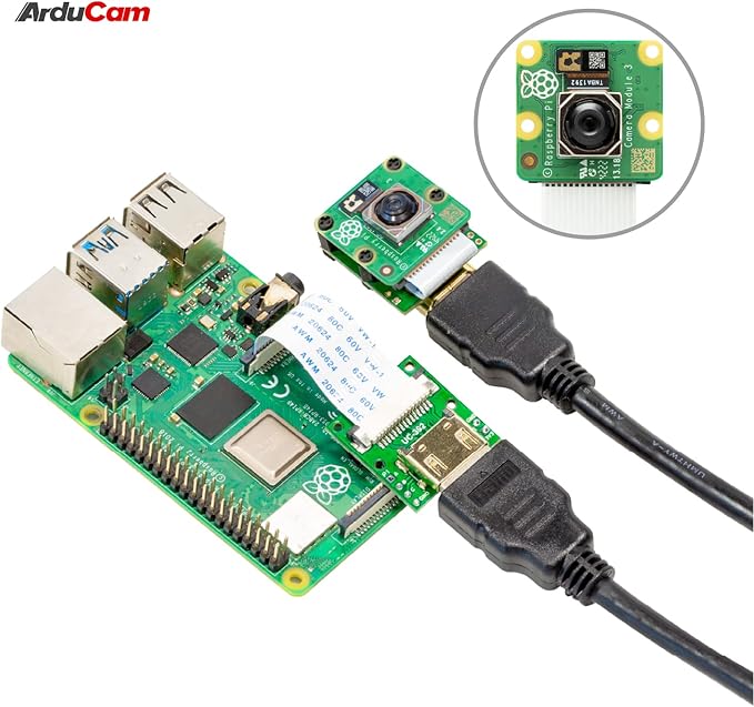 Arducam CSI to HDMI Cable Extension Module with 15pin 60mm FPC Cable for Raspberry Pi Camera V3/V1/V2/HQ (Pack of 2, 1 Set)
