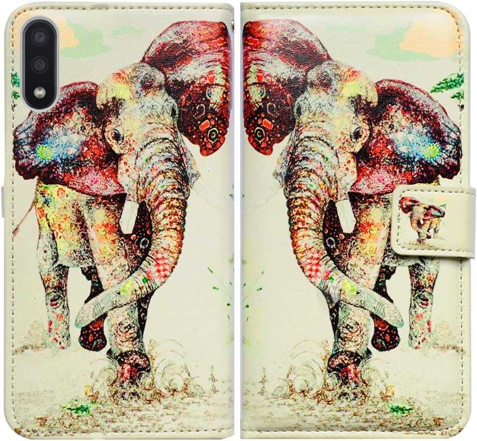 Elephant Pattern Leather Flip Case Wallet Cover for Samsung Galaxy A01 with Card Slot Holder Kickstand