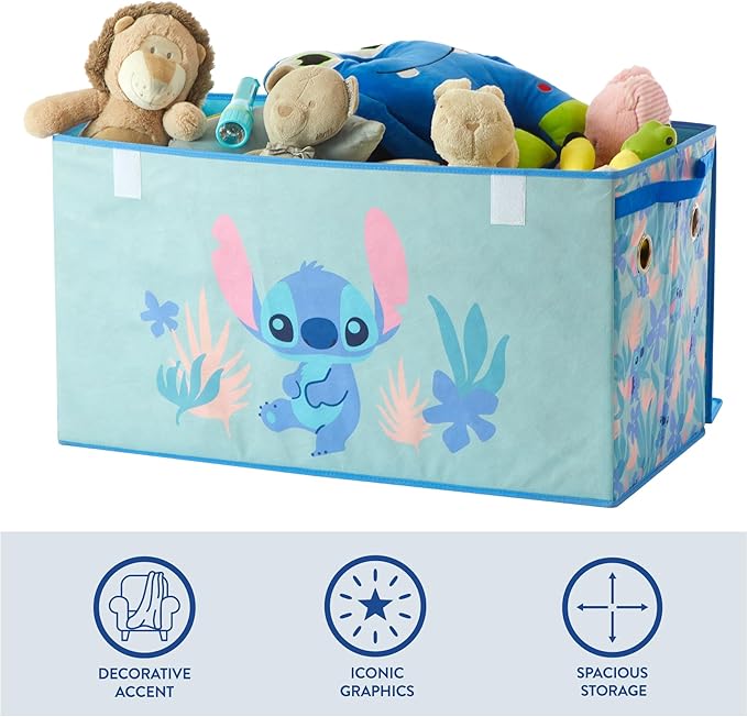 Idea Nuova Disney Stitch Collapsible Storage Trunk – Durable Organizer with Soft Lid – 28.5'' x 14.5'' x 16'' – Toy Chest & Storage Bin for Kids Bedroom, Playroom, or Nursery