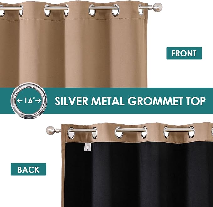 ChrisDowa 100% Blackout Curtains for Bedroom with Black Liner, 2 Thick Layers Total Blackout Thermal Insulated Grommet Small Window Curtains 2 Panels Set (Cappuccino, 42 x 54 Inch)