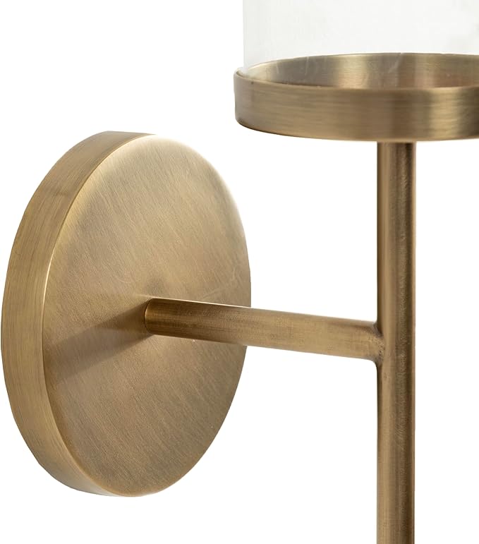 Kate and Laurel Blaise Transitional Metal Wall Sconce; 5 x 6 x 14; Antique Brass; Modern Round Candle Holder with Removable Glass Cylinder for Flameless Candles