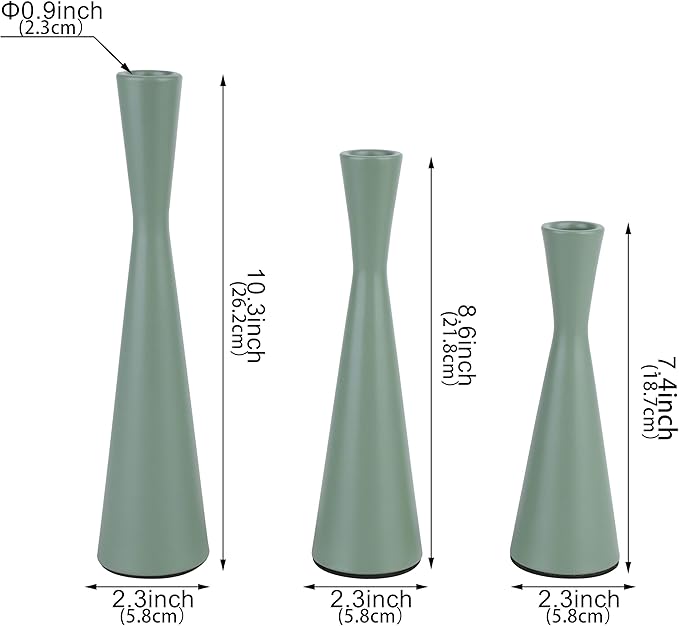 Vixdonos Taper Candle Holders Metal Candlestick Holders Set of 3 Table Mantel Decorative Candle Stand for Dinning,Party，Wedding,Home Decor(Green)