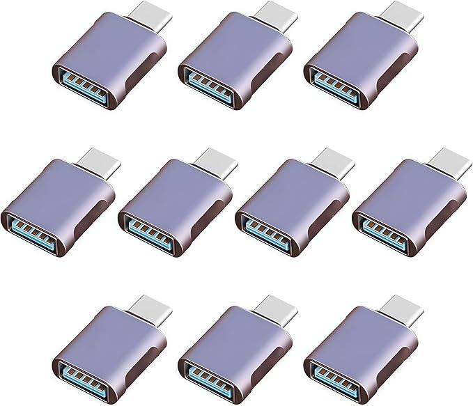 10 Pack Up to 10Gbps/120W Usbc to USB Adapter,USA to USB-c adopters,U sb to USB C Connector,Type C Male to a Female Adapter for Charger,Phone 15/16, PC, Laptop, Tablet, Keyboard etc, Navy Blue