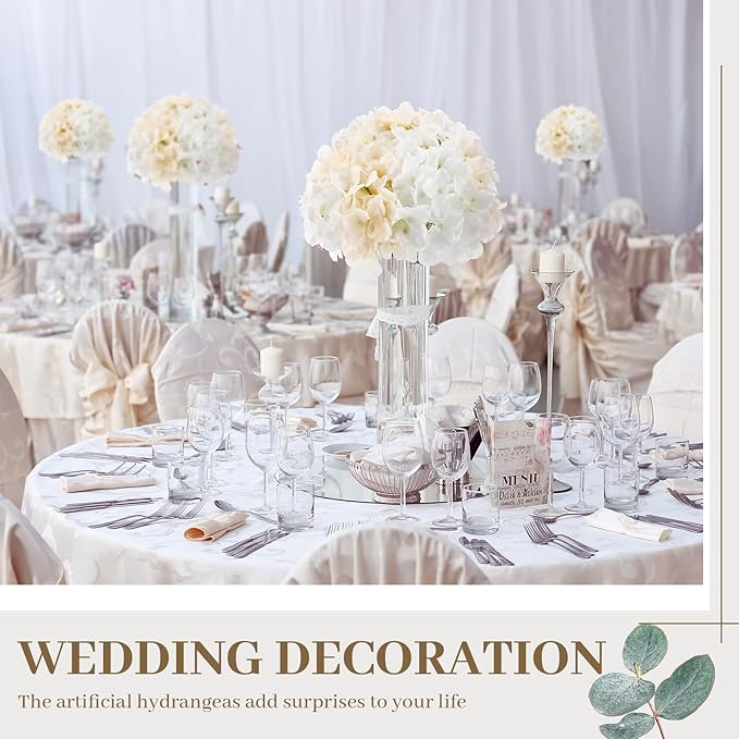 Zeyune 200 Pcs Hydrangea Artificial Flowers, Silk Flower Heads with Stems, Fake Hydrangea Bouquet for Wedding Arch Centerpiece DIY Floral Home Decoration (White and Champagne)