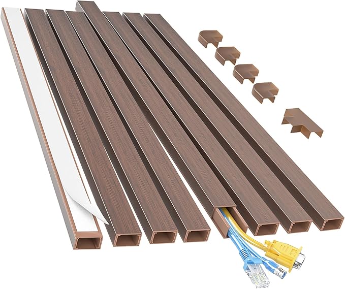 Yecaye Cord Hider, 113in Medium Cord Covers for Wires on Wall, Cord Organizer for 2-3 Wires, Easy Install Cable Management Kit, TV Cable Hider for Home Office, W0.95in H0.55in, Cherry